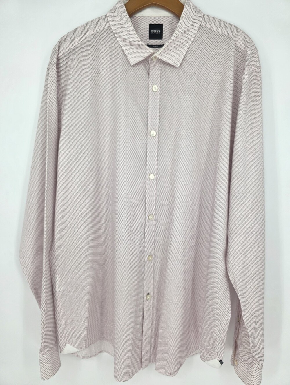 Hugo‎ Boss Slim Fit Dress Shirt White Red Navy Micro Dot Print XXL